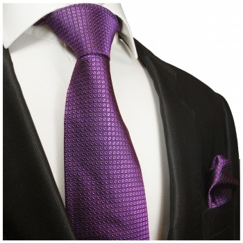 Krawatte lila violett kariert Seide mit Einstecktuch