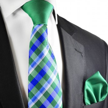 Kontrast Knoten Krawatten Set 2tlg Krawatte + Einstecktuch grün blau P1