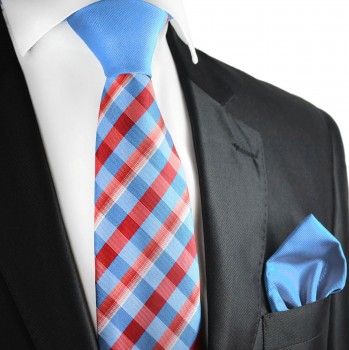 Kontrast Knoten Krawatten Set 2tlg Krawatte + Einstecktuch rot blau P2