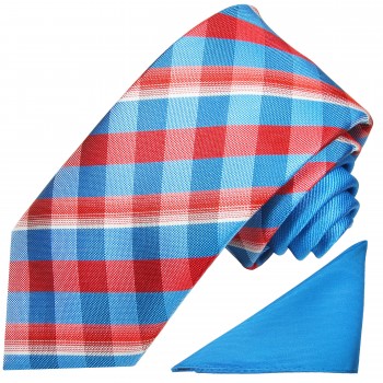 Kontrast Knoten Krawatten Set 2tlg Krawatte + Einstecktuch rot blau P2
