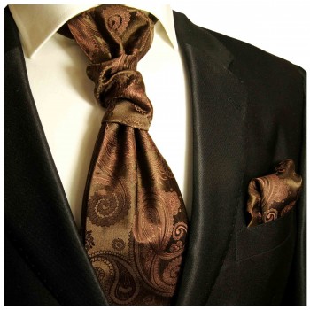 Plastron braun paisley mit Einstecktuch | Hochzeitskrawatte | Ascot Hochzeit Krawatte