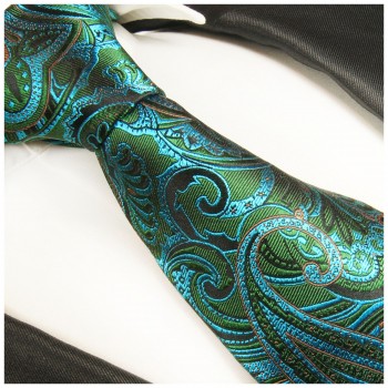 Krawatte aqua blau paisley brokat 100% Seide 2008