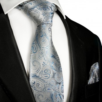 Krawatte grau blau paisley brokat 2000