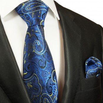 Krawatte blau paisley mit Einstecktuch 2044