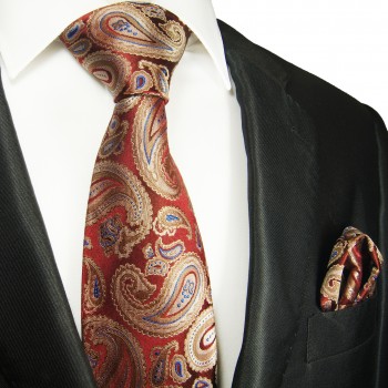 Krawatte rot gold paisley mit Einstecktuch