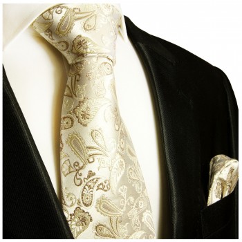 Krawatte braun silber paisley Seide mit Einstecktuch