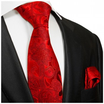 Krawatte rot paisley brokat Seide mit Einstecktuch