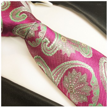 Krawatte pink grün 100% Seide paisley brokat 2026