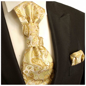 Hochzeitskrawatte Plastron gold mit Einstecktuch | Bräutigam Hochzeit Krawatte