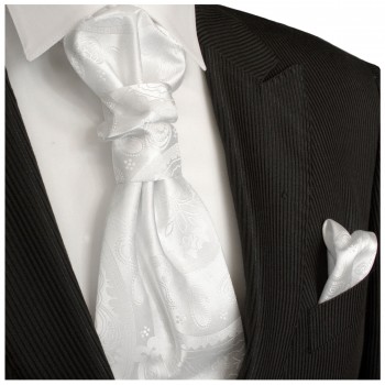 Weiße Hochzeitskrawatte mit Einstecktuch paisley | Plastron | Hochzeit  Ascot Krawatte