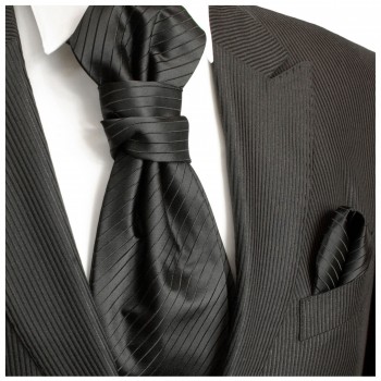 Schwarze Hochzeitskrawatte mit Einstecktuch | Plastron | Hochzeit  Ascot Krawatte