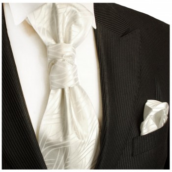 Ivory elfenbein Hochzeitskrawatte mit Einstecktuch gestreift | Plastron | Hochzeit  Ascot Krawatte
