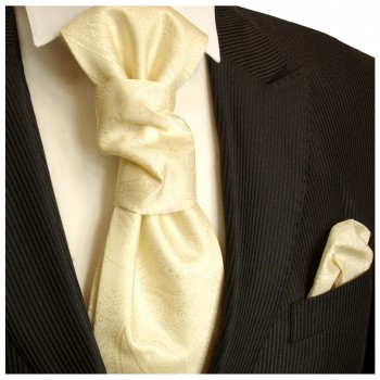 Creme Hochzeitskrawatte mit Einstecktuch paisley | Plastron | Hochzeit  Ascot Krawatte