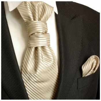 Cappuccino Hochzeitskrawatte mit Einstecktuch gestreift | Plastron | Hochzeit  Ascot Krawatte