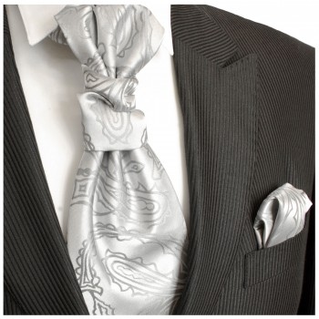 Silberne Hochzeitskrawatte mit Einstecktuch paisley | Plastron | Hochzeit  Ascot Krawatte