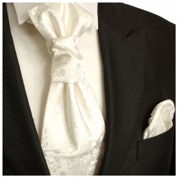 Ivory elfenbein Hochzeitskrawatte mit Einstecktuch floral | Plastron | Hochzeit  Ascot Krawatte