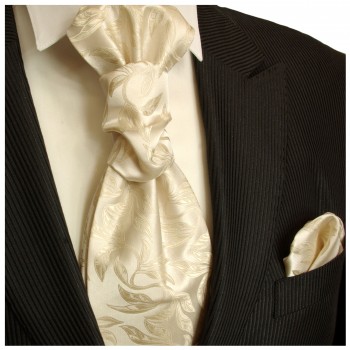 Cappuccino Hochzeitskrawatte mit Einstecktuch floral | Plastron | Hochzeit  Ascot Krawatte
