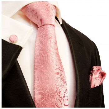 Krawatte pink paisley Seide mit Einstecktuch und Manschettenknöpfe