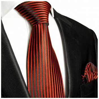 Krawatte rot schwarz gestreift Seide mit Einstecktuch