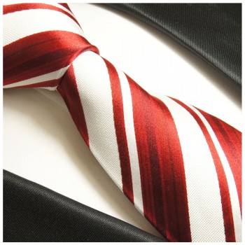 Krawatte rot 100% Seide weiß gestreift 121