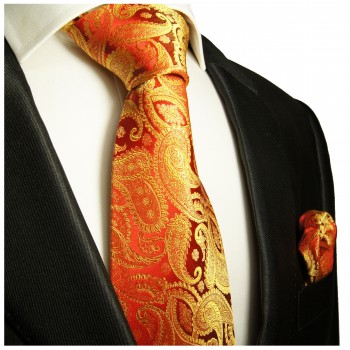 Krawatte rot gold paisley Seide mit Einstecktuch