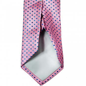 Paul Malone 7 fold Seidenkrawatte mit Einstecktuch rosa blau gepunktet
