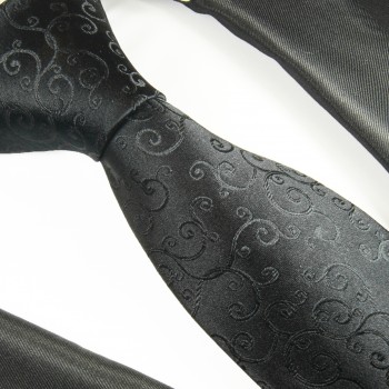 Krawatte schwarz uni 100% Seide Ornamente 2095