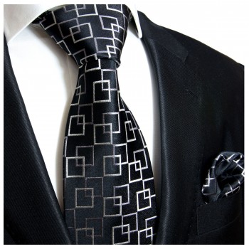 Krawatte schwarz kariert Seide mit Einstecktuch