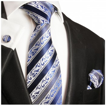 Blaue Krawatte Seide barock gestreift 855