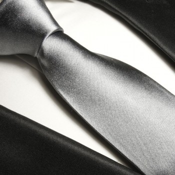 Krawatte silber grau 100% Seide uni satin 360