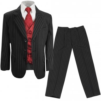 Kinder Anzug / Jungen Anzug festlich schwarz Nadelstreifen + rotes Westenset