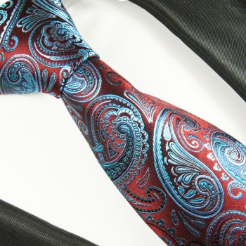 Krawatte aqua blau türkis rot 100% Seide paisley 2061