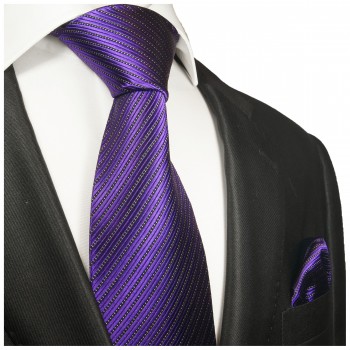 Krawatte lila violett gestreift Seide mit Einstecktuch