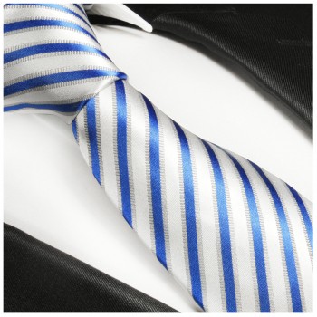Krawatte blau weiß 100% Seide gestreift 685