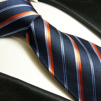 Krawatte dunkelblau orange 100% Seide gestreift 722