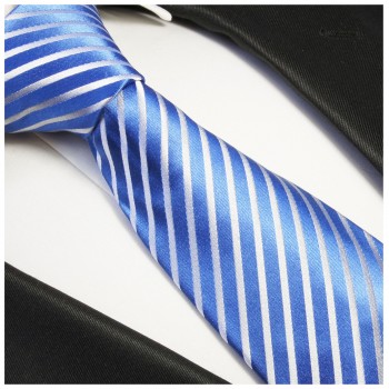 Krawatte blau weiß 100% Seidenkrawatte gestreift 923