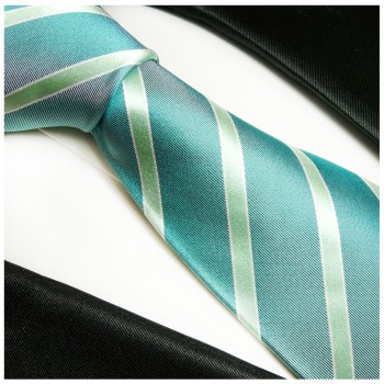 Paul Malone XL Krawatte 165cm blau grün gestreifte Seidenkrawatte 715