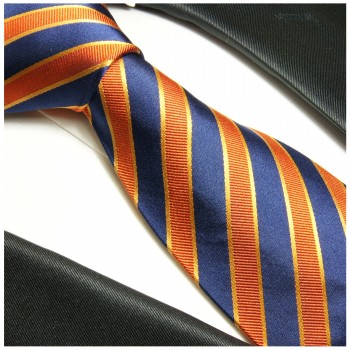 Paul Malone XL Krawatte 165cm orange blaue Seidenkrawatte 728