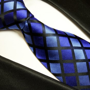 Krawatte blau schwarz 100% Seide kariert 480