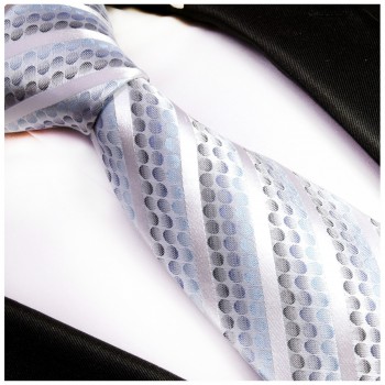 Paul Malone XL Krawatte 165cm silber blau gestreifte Seidenkrawatte 602