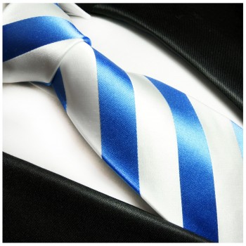 Paul Malone XL Krawatte 165cm blau weiße Seidenkrawatte 413