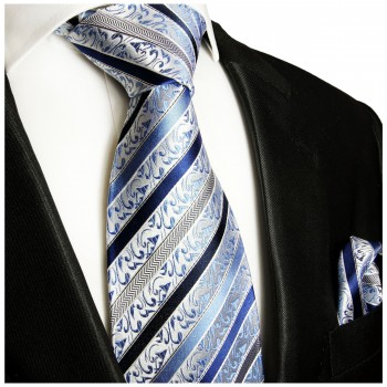Blaue Krawatte mit Einstecktuch barock gestreift 718