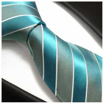Krawatte blau türkis 100% Seide gestreift 690
