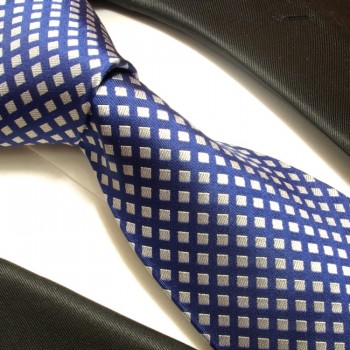 Krawatte blau silber 100% Seide kariert 321