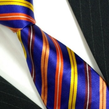 Krawatte blau orange gelb 100% Seide gestreift 332