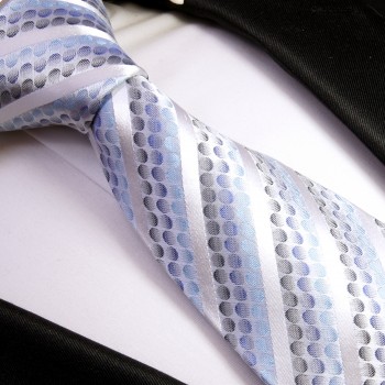 Krawatte hellblau silber 100% Seide gestreift 602