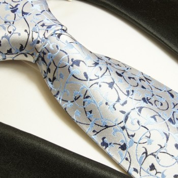 Krawatte blau silber 100% Seide floral 907