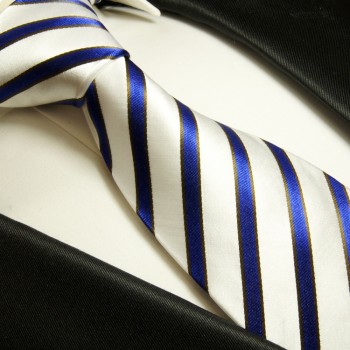 Krawatte blau weiß 100% Seide gestreift 985