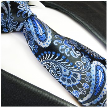 Paul Malone XL Krawatte 165cm schwarz blaue paisley Seidenkrawatte 551
