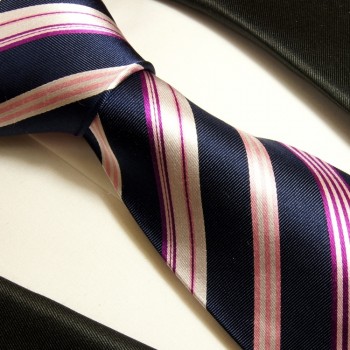Krawatte dunkelblau pink 100% Seide gestreift 608